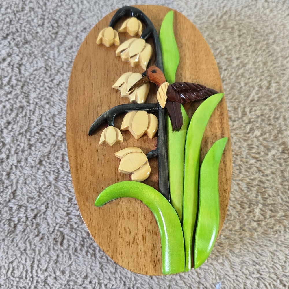 Wooden Puzzel Box  Floral Lilly Of The Valley Trinket Box with Green Accents